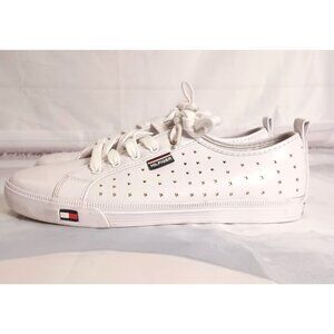 Tommy Hilfiger Lanibel White Vegan Leather Sneakers Stars Lace Up Women Sz 10